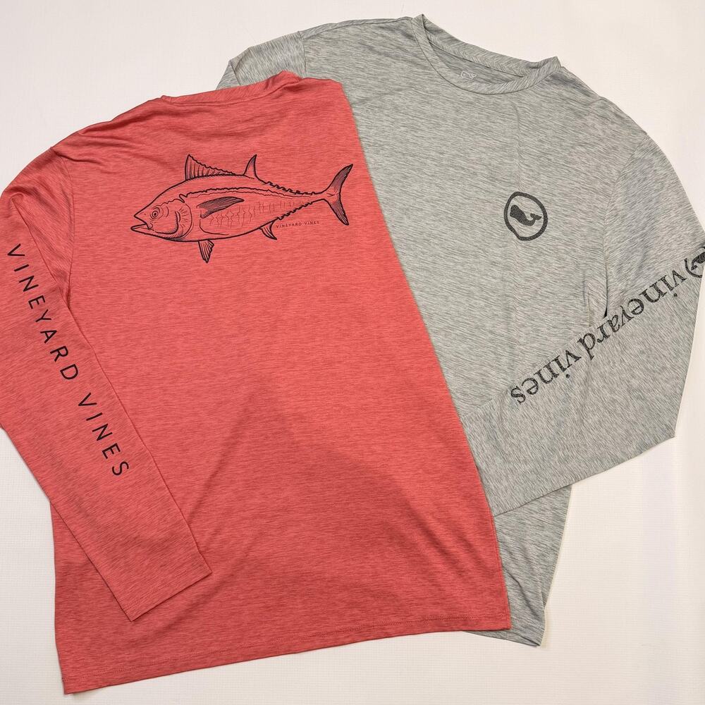 Vineyard Vines Shirt Mens Medium Gray Red Long Sleeve Performance Fishing Lot